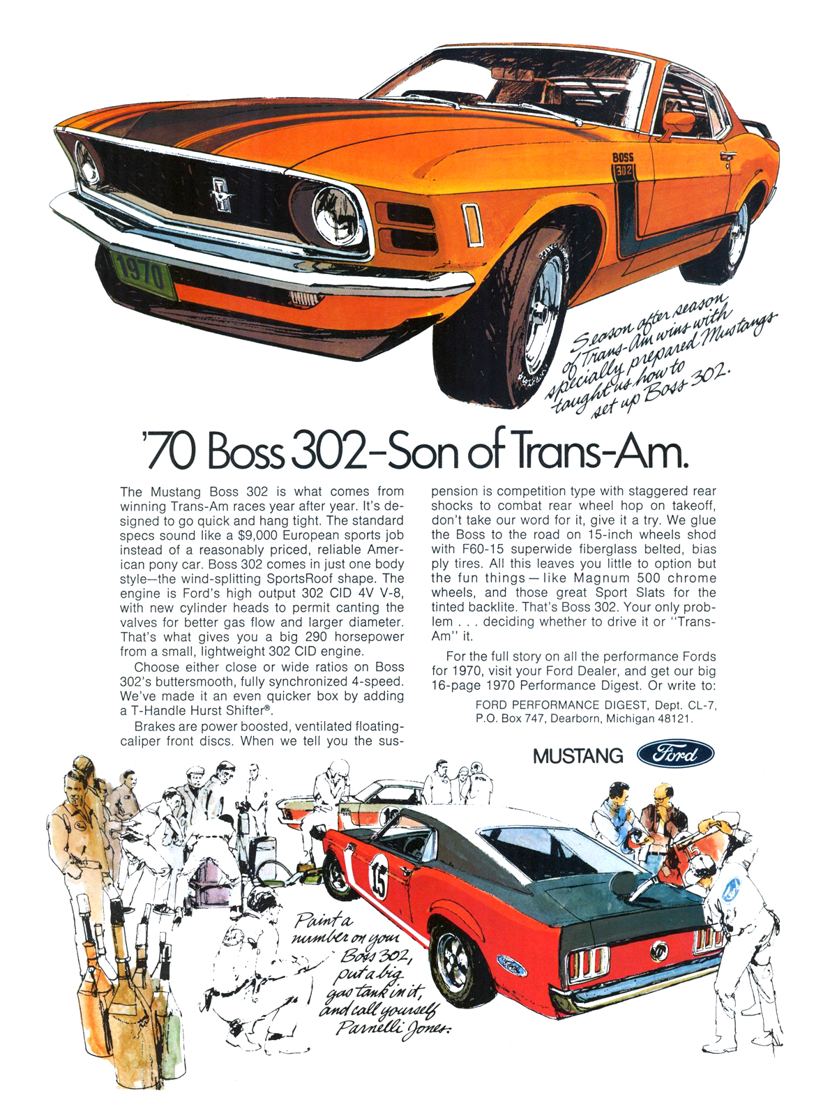 Ford Mustang Boss 302 Ad (1969?): '70 Boss 302–Son of Trans-Am